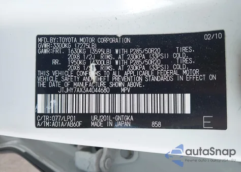 2010 Lexus Lx 570 from USA, damaged, VIN JTJHY7AX3A4044680